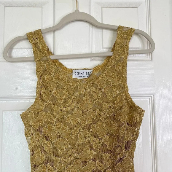 Vintage 90s Gold Lace Tank Top Overlay Royalcore Mesh Gemilli Shirt - Picture 3 of 5